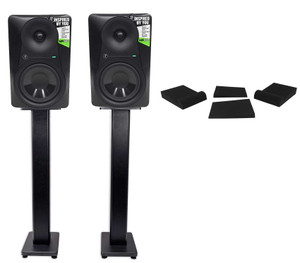 (2) Mackie MR624 6.5” 130 Watt Powered Active Studio Monitors+Stands+Pads