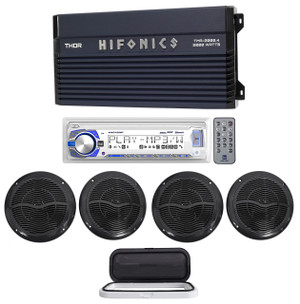Hifonics TMA-2000.4 2000w 4-Ch Marine Boat Amplifier+Receiver+(4) 6.5" Speakers