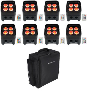 (8) Rockville BEST PAR 50 Rechargeable Par Wash Lights w/ Wireless DMX+Backpack