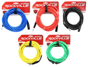 5 Rockville 30' Male REAN XLR to 1/4'' TRS Balanced Cable OFC (5 Colors)