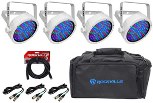 4) Chauvet DJ SLIMPAR56 LED White Wash Lights+Lighting Travel Bag+4) DMX Cables