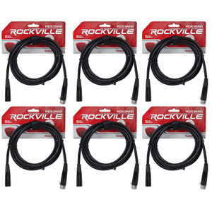 (6) Rockville RDX3M10 10 Foot 3 Pin DMX Lighting Cables 100% OFC Female 2 Male