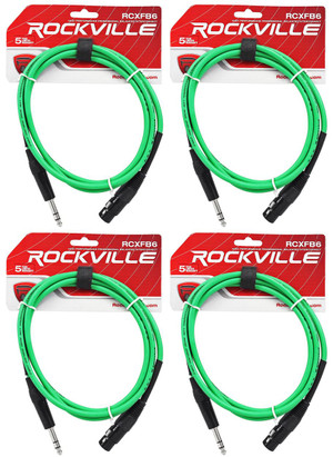 4 Rockville RCXFB6G Green 6' Female REAN XLR to 1/4'' TRS Balanced Cables OFC