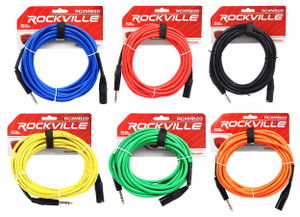 6 Rockville 20' Male REAN XLR to 1/4'' TRS Balanced Cable OFC (6 Colors)