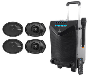 4) Memphis Audio PRX6902 6x9" 120 Watt Car Speakers+Bluetooth Party Speaker