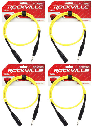 4 Rockville RCXMB3-Y Yellow 3' Male REAN XLR to 1/4'' TRS Balanced Cables