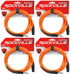 4 Rockville RCXFB10O Orange 10' Female REAN XLR to 1/4'' TRS Balanced Cables OFC