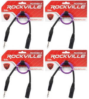 4 Rockville RCXMB1.5P Purple 1.5' Male REAN XLR to 1/4'' TRS Balanced Cables