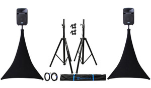(2) Rockville Speaker Stands + 1/4" Cables + Scrim Werks SWLTPSBLK Black Cover