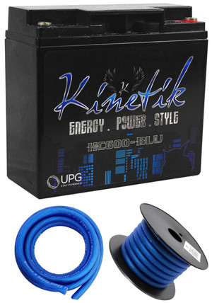 Kinetik HC600-BLU 600 Watt Blue Car Audio Power Cell/Battery+Power/Ground Wires