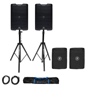 2 Mackie SRM210 V-Class 10” 2000w Powered Bluetooth PA DJ Speakers+Stands+Covers
