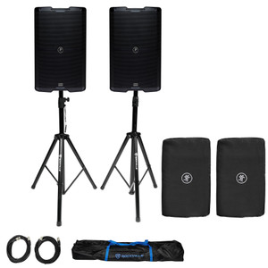 2 Mackie SRM215 V-Class 15” 2000w Powered Bluetooth PA DJ Speakers+Stands+Covers
