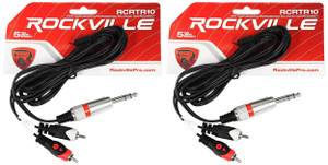 2 Rockville RCRTR10 10' 1/4" TRS to Dual RCA Cable 100% Copper