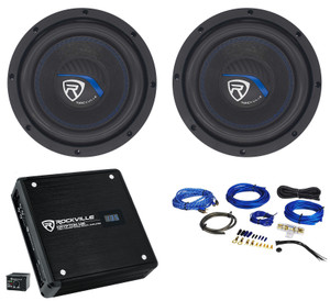 (2) Rockville K5 W8K5S2 8" 800w 2 Ohm Car Subwoofers+Mono Amplifier+Amp Kit