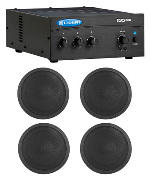 Crown 70v Amplifier+(4) Black 5" Commercial Ceiling Speakers 4 Restaurant/Office