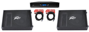 (2) Peavey PV 15M 1000 Watt 15" Stage/Floor Monitors Speakers+Amplifier+Cables