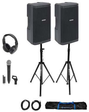 (2) Samson RS110A 10" Active DJ PA Speakers w/Bluetooth+Mic+Stands+Headphones