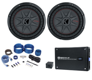 2) Kicker 48CWRT104 10" 1600W Slim Shallow Car Subwoofers+Mono Amplifier+Amp Kit