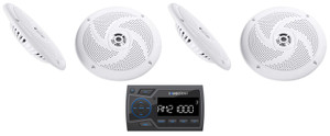 Soundstream MHU-32 Marine Boat ATV/UTV Bluetooth Receiver+4) White 6.5" Speakers