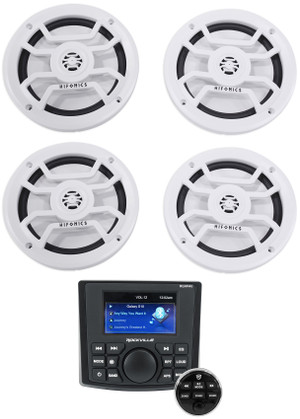 Rockville RGHR45 4 Zone Marine Receiver w/Bluetooth+(4) Hifonics 6.5" Speakers