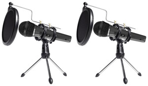 (2) Samson R10S Podcasting Microphones Podcast Mics+Tripod Stands+Pop Filters