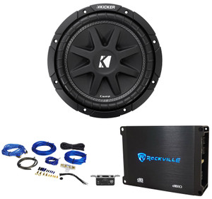 KICKER 43C104 Comp 10" 300 Watt Car Audio Subwoofer Sub+Mono Amplifier+Amp Kit