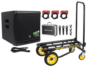 Mackie DLM12S 2000W 12" Powered DJ PA Subwoofer Sub+Rolling Cart+(3) Mics+Case
