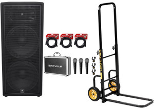 JBL JRX225 2000 Watt Dual 15" 2-Way DJ PA Passive Speaker+Hand Truck Cart+3 Mics