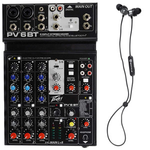 Peavey PV 6BT PV6BT Pro Audio Mixer Bluetooth/USB, Compressor/Effects+Earbuds