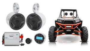 2 Rockville 5.25" Tower Speakers+Bluetooth Receiver+Amp for Polaris RZR/ATV/UTV