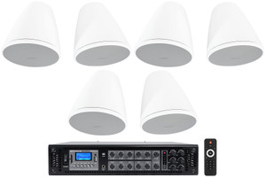 6 Bose DM5P White 50w 5.25" Commercial Pendant Speakers For Restaurant+Amplifier