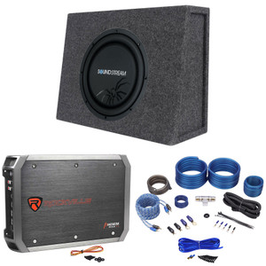 Soundstream PSW.124 12" 600w Slim Shallow Subwoofer+Sealed Box+Amplifier+Amp Kit