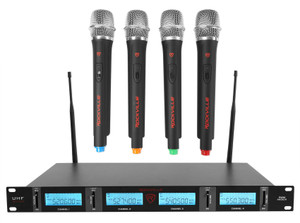 Rockville RWM4401UH QUAD UHF 4 Wireless HandHeld Microphone System with LCD Display