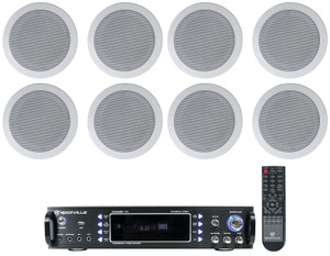 Rockville RPA60BT Home Theater Receiver Amp+(8) 5.25" White Ceiling Speakers