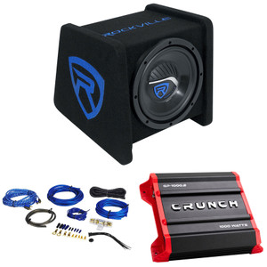 Rockville RV8P 8" 400w Car Subwoofer in Vented Sub Box+Crunch Amplifier+Amp Kit