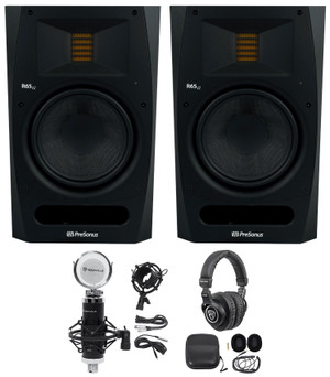 (2) Presonus R65 V2 6.5" 140w Bi-Amped Studio Reference Monitors+Mic+Headphones