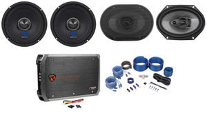 2) Rockville RXM64 6.5" Mid-Bass Car Audio Speakers+6x8" Coaxials+4-Ch Amp+Wires