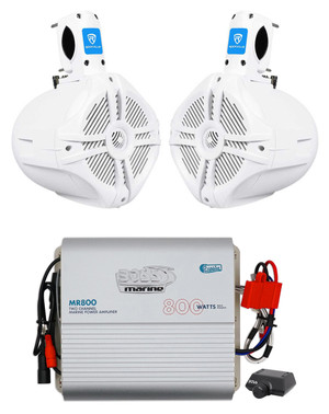 (2) Rockville RWB65W 6.5" Marine Wakeboard Tower Speakers+2-Channel Amp+Remote