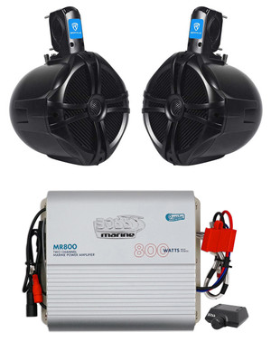 (2) Rockville RWB80B 8" Marine Wakeboard Tower Speakers+2-Channel Amp+Remote