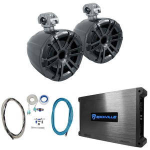 Pair Memphis MXA82TG Grey 8" Marine Wakeboard Tower Speakers+Amplifier+Amp Kit