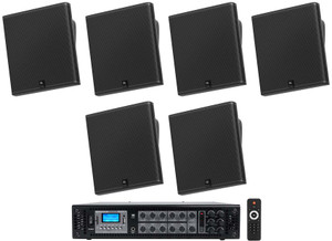 6) JBL SLP14/T-BK Sleek Low-Profile On Wall Mount 4" 70v Commercial Speakers+Amp