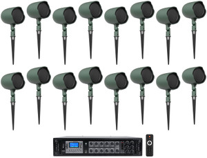 (16) JBL GSF3-GN 6.5" Landscape Ground Stake/Wall 70v Commercial Speakers+Amp