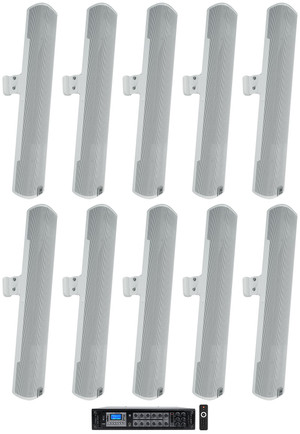 (10) JBL COL600-WH 24" White 70V Commercial Column Wall Mount Array Speakers+Amp