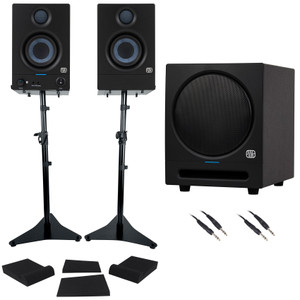 Pair Eris 3.5BT 2nd Gen 3.5" Studio Monitors w/Bluetooth+Stands+8" Subwoofer