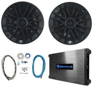 Pair Rockville RM-PREMIUM-65 BLACK 6.5" 600w Marine Boat Speakers+2-Channel Amp