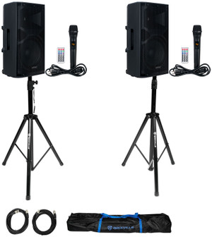 (2) American Audio APX12 GO BT Rechargeable Bluetooth DJ PA Speakers+Mics+Stands