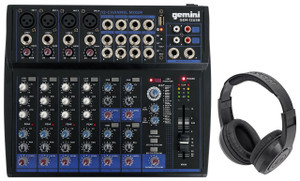 GEMINI Gemini GEM-12USB 12 Channel Bluetooth Mixer w/USB/EQ/Effects+Samson Headphones 