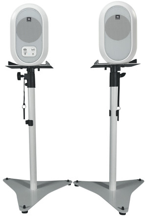 (2) JBL 104SET-BTW Active Studio Monitors w/Bluetooth+White Adjustable Stands