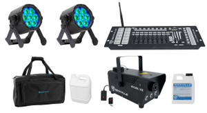 AMERICAN DJ (2) ADJ ElectraPix Par 7 RGBAL+UV LED Wireless DMX Par Lights+Control+Fogger+Bag 