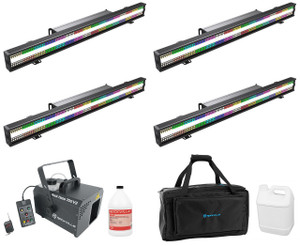 AMERICAN DJ (4) American DJ Jolt Bar FX2 DMX Strobe/Blinder/Wash Light Bars+Hazer+Fluid+Bag 